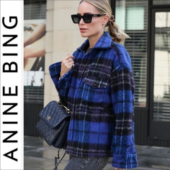 Anine Bing Samone Wool Plaid Jacket 